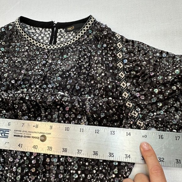 Maje Women's Long Sleeve Mini Dress Size 34/XS High Neck Sequin A-Line Orig $490 - Picture 6 of 16
